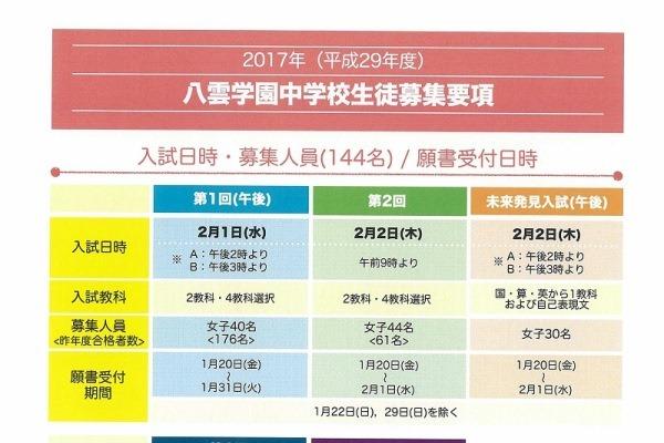 動き出した2017年入試。八雲学園が2/2PMに「未来発見入...