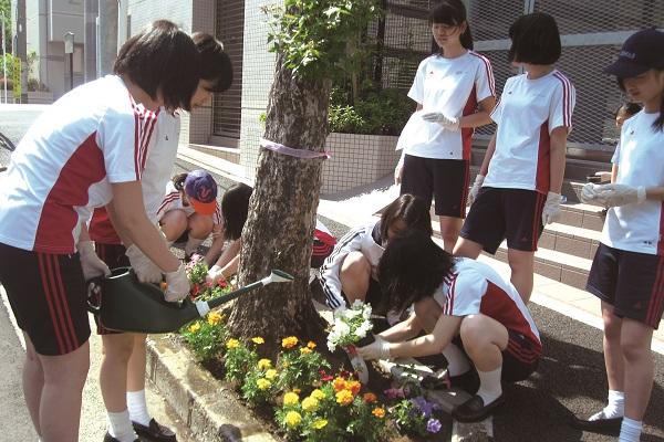 ボランティア活動にも積極的に参加！（写真は千代田区アダプトシステムでの草花の植付け）